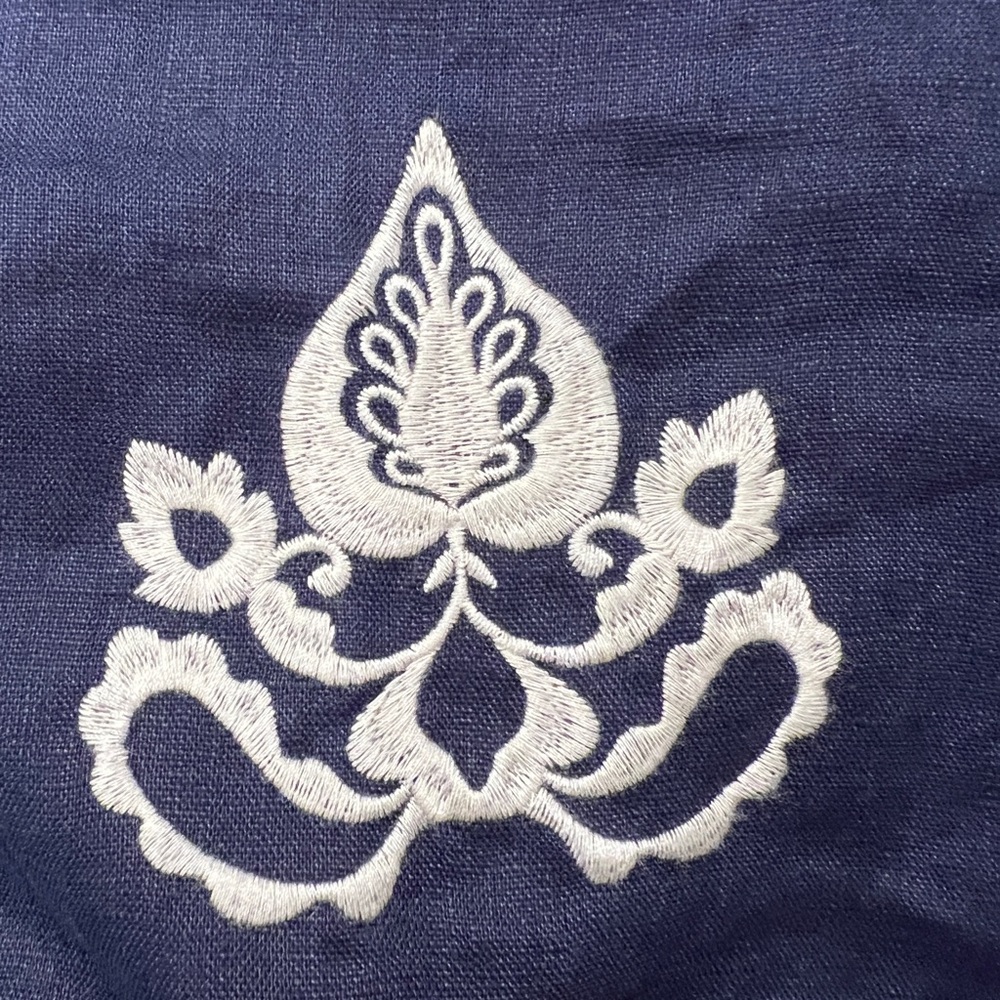 ULLA POPKEN DAMASK DETAIL SPLIT NECK SHORT SLEEVE DRESS, DARK MARINE, SIZE 20. - Picture 5 of 13